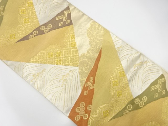 JAPANESE KIMONO / FUKURO OBI / SILK / KIRIBAME STYLE / WOVEN WAVE & CLASICCAL PATTERN